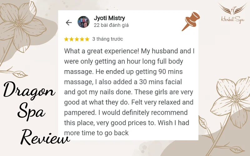 Guest review about Dragon Spa‘s service