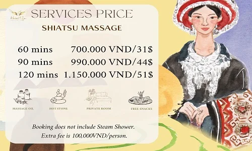 Price list for Danang Shiatsu Massage at Herbal Spa
