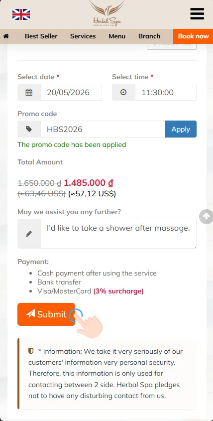 Choose your preferred payment method and finally, click “Submit.”