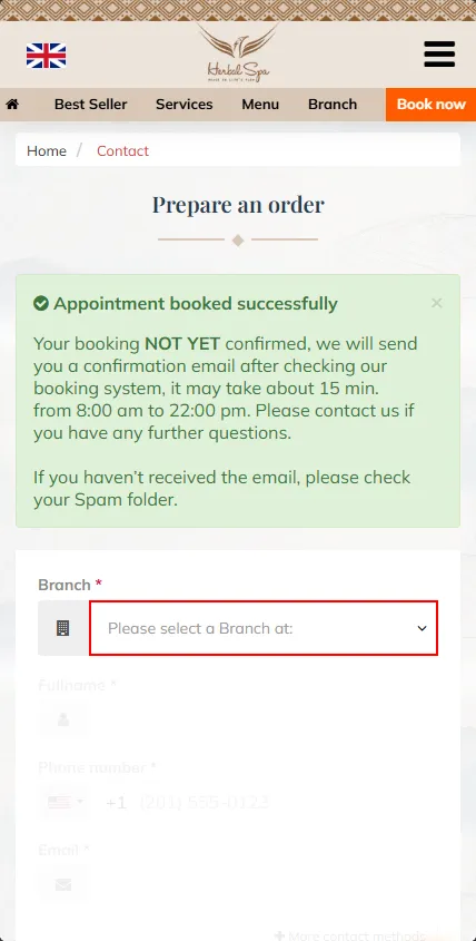 Confirm your booking is successful