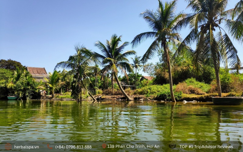 The beauty of Coconut Village from the river on a basket boat
