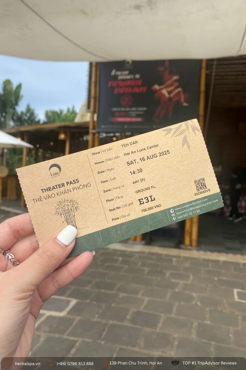 My ticket to the Teh Dar show at the Lune Center in Hoi An, Vietnam
